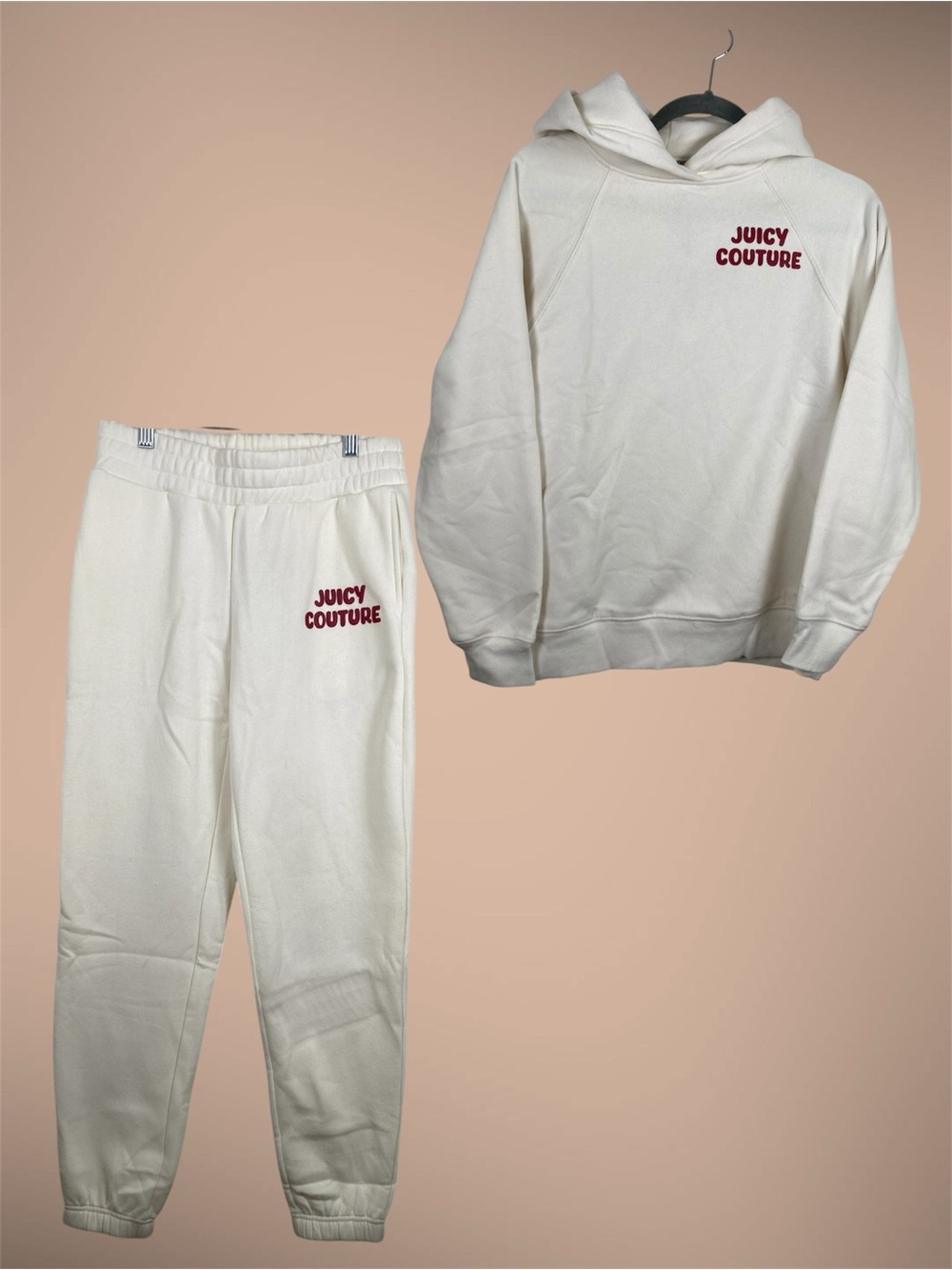 NWT Juicy Couture Ivory and Crimson Sweatshirt and Sweatpants Set XS